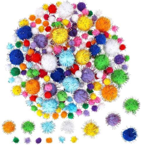 JYXNU 300 Piezas pompones de purpurina para manualidades, Coloridos Pompones para Manualidades - Bolas de Fieltro Mini para Bricolaje Decoraciones Artesanía para Creativo(10 mm/15 mm/20mm)