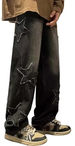 Baggy Jeans Y2k Män Män Y2k Star Jeans Hip Hop Streetwear Lös Baggy Denim vardagsbyxor