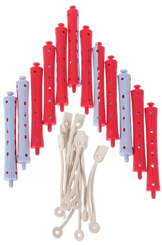ULTECHNOVO Juego de 12 Varillas para Permanente de Cabello Ondas Frías, Plástico Gris Azul y Rojo 19x91 Mm, Rizadores para Peluquería Profesional y Uso en Casa, Varillas de Rizado Duraderas