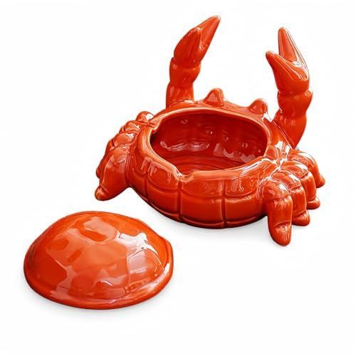 Posacenere con coperchio in ceramica a forma di granchio, antivento, per interni ed esterni, posacenere da tavolo dal design decorativo