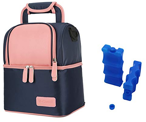 Rufun Bolso Isotérmica para Biberón Leche Materna Almuerzo Mochila de Calentamiento, 2 Bolsas de Hielo Incluidas (Rosa)