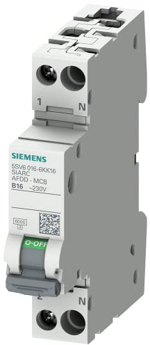 Siemens 5SV60166KK17 Brandschutzschalter-LS-Kombi (AFDD/LS) 6kA B16 1P+N 230V kompakt, Brand- und Überlastschutz in 1TE (50% Platzersparnis), Fehlerlichtbogen-Schutzeinrichtung