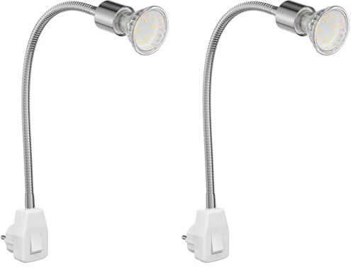 ledscom.de 2x sockellampa LESCH läslampa svanhals, strömbrytare, krom inkl. GU10 LED-lampa PAR2,339W 227lm 110° varmvit