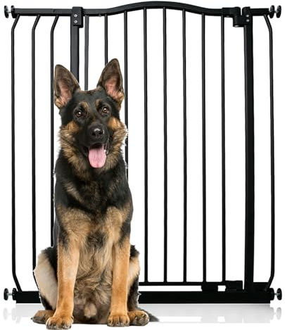 Bettacare Extra Tall Curved Top Hundgrind, 80cm - 89cm, Mattsvart, Extra Höjd 100cm, Tryckmontering Husdjursgrind för Hund och Valp, Husdjursbarriär för Hund, Enkel Installation