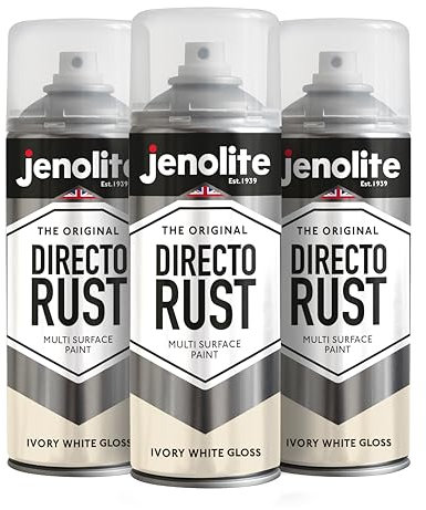 JENOLITE Directorust Bombe Peinture Brillante | BLANC IVOIRE | 3x400ml | Peinture Aérosol Anti-Rouille Pour Métal | Peinture Aérosol Brillante Multi-Surfaces Pour Bois, Métal, Plastique | RAL 1013