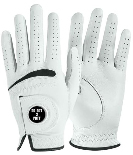 Cabretta Leather Golf Gloves for Men 1 Pack with Ball Marker, Soft and Premium Grip for Right Left Handed Golfer Left Right Hand, Comfortabe Fit in Sizes S to XXL (Do Not 3 Putt, XX-Large, Left)