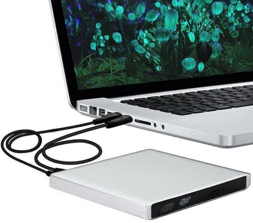 XJYMCOM External CD DVD Drive USB 2.0 Slim Portable High Speed CD Reader DVD Writer for Laptop Desktop PC Windows Mac OS Macbook Pro Silver