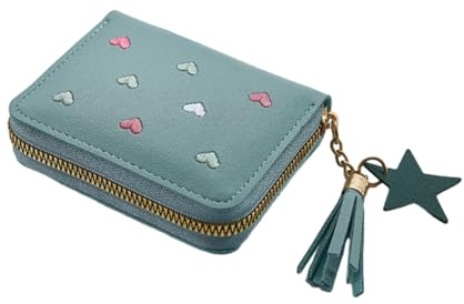 Süße Geldbörse für Mädchen und Jungs Damen mini Portemonnaie aus weichem PU Leder mit Reißverschluss,Und Sternquaste Anhänger Münzfach und Kartenfächern (Blau)