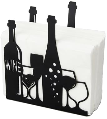 SUPERDANT Wine and Glasses Metal Napkin Holder Wine Serviette Holder Black Bottle Napkin Dispenser Tissue Metal for Kitchen Dining Table Countertop Farmhouse Restaurants Hotel Outdoor Decoration