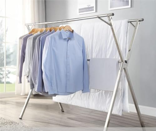 GAZHOME Edelstahl Kleiderständer Garderobenständer Wäscheständer Klappbar Kleiderstangen 110-150cm Ausziehbar