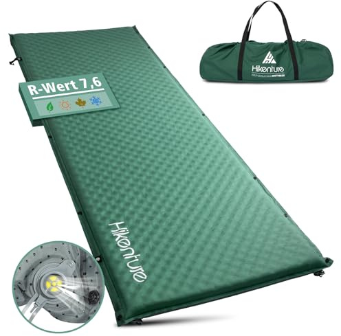 HIKENTURE Colchoneta autoinflable, 5 cm de grosor, colchón de espuma, colchón de aire autoinflable, cómoda esterilla para dormir para camping, exterior, senderismo, viajes, tienda de campaña (verde
