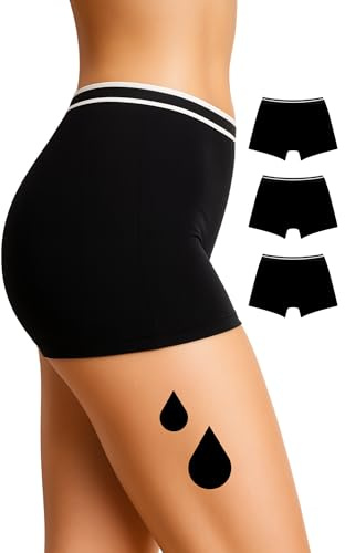 NoBlood - 3 Periodenslips Boxer Baumwolle, Sehr Starke Blutung (Schwarz S)