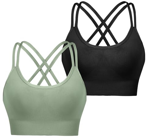 Leversic Sport-BH för Kvinnor Yoga-BH Med Vaddering Medium Impakt-Sport-BH Kort Topp med Korsad Rygg med Band för Fitness Yoga Gym, L