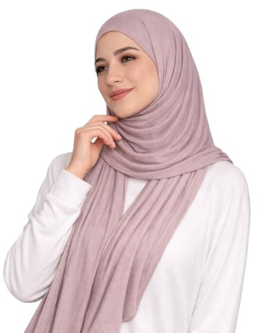 100% cotone Hijab Jersey da donna Premium 180 x 100 cm, Lilla Grigio #15, Extra Lang