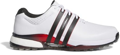 adidas Tour360 25 breite Golfschuhe für Herren, spikeless, Weiß/Schwarz/Rot, 9 UK Wide