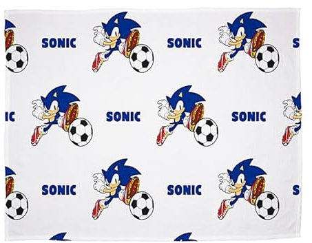 Character World Sonic the Hedgehog Fleece Blanket | Ultra-Soft Throw with Soccer Sonic Design | 100x150cm | Kids Gaming Bedroom Decor & Cozy Gift for Sonic Fans