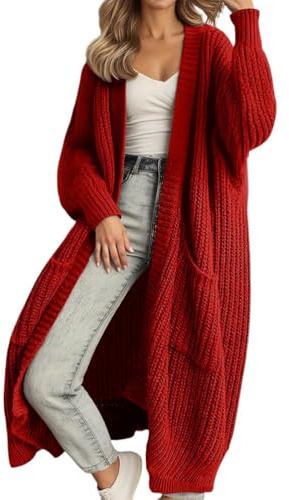 shownicer Gilet Femme Long Cardigan en Tricot Hiver Chic et Elegant Manteau Grande Taille Pull A Rouge L