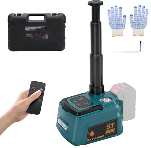 Cric idraulico 5T compatibile con Makita 18 V, elettrico cric idraulica con telecomando e illuminazione a LED, 150-450 mm, sollevatore per auto, SUV, berlina, MPV, cambio pneumatici (senza batteria)