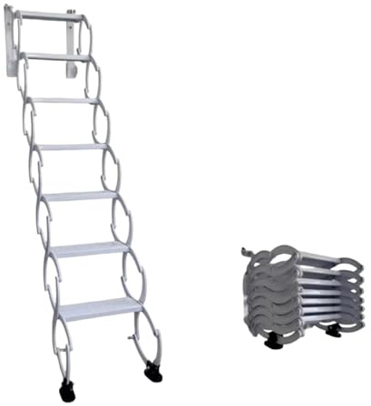 Escalier Pliant Mural, échelle de Grenier télescopique avec système de déploiement, échelle escamotable pour combles, escalier de Grenier en Acier avec marches élargies(H130CM/51.2IN)