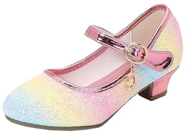 Scarpe da Principessa Bimba con Tacco Eleganti Scintillanti Scarpe Cerimonia Bambina Ragazza Cocktail Festa Sera Formali Carnevale Morbide Antiscivolo Battesimo Fashion (32, Multicolour)