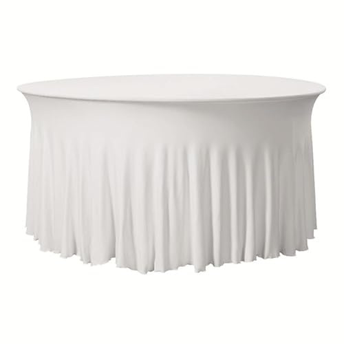 EBETA Tischdecken, Rund Tischtuch Elastisch Tischhussen Stretchhusse, Tischdecke Abwaschbar, Tischwäsche Decken Hussen für Hochzeit Event (Weiß, Durchmesser 150 cm)