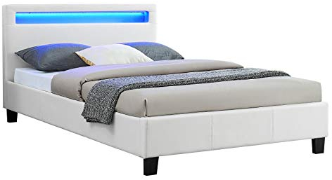 CARO-Möbel Polsterbett MIRASOL mit LED Beleuchtung Einzelbett Kunstlederbett in weiß, 120 x 200 cm, inklusive Lattenrost