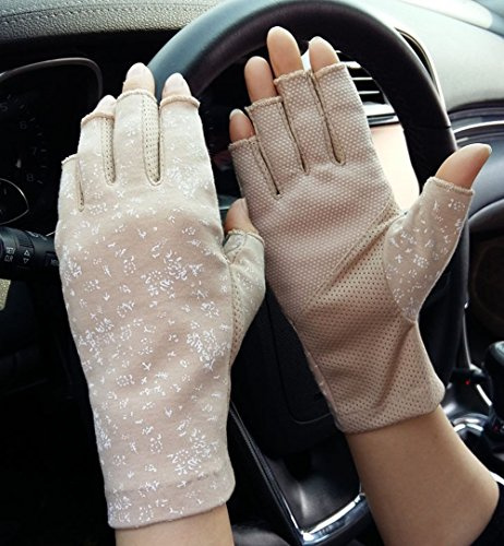 Femmes Dames Gants de Conduite Cyclisme Demi-doigts Maille Mitaines Coton Eté GYM Fitness Entraînement Moufles Silicone Respirant Court Protection Solaire Golves Sport pour Vélo Moto Équitation Voyage