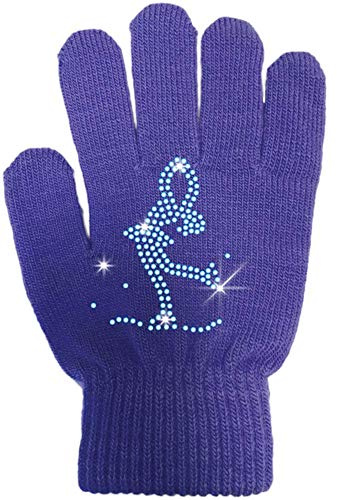 ChloeNoel Ice Skating Gloves - GV22 (Mini Lay-Back Skater Crystals (Purple,Junior)
