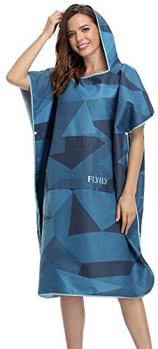 FLYILY Poncho spogliatoio Accappatoio per cambiarsi Poncho ad Asciugamano da Surf con Cappuccio Ideale per Il Surf(NavyGeometry,L)