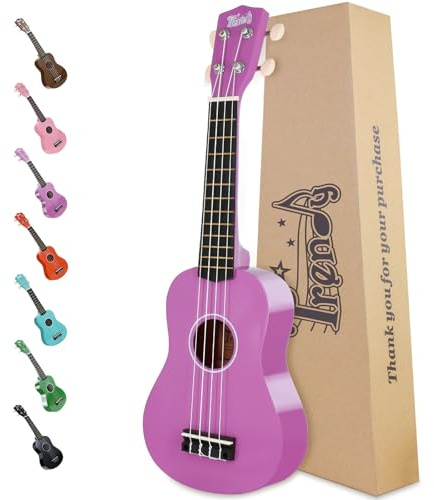 Trendy Soprano Ukulele for Beginners 21 Inch Hawaiian Wood Ukuleles for Adult Student Starter Four Strings Guitar (Purple)
