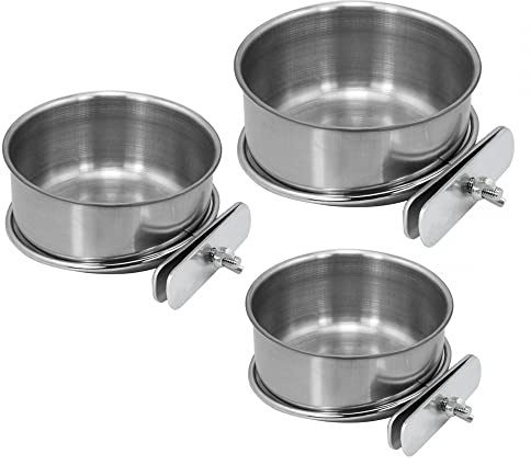 3PCS Ciotole Cibo Uccelli, Mangiatoia per Uccelli in Acciaio Inossidabile Tazze per Pappagallo con Morsetto, Ciotola per Cibo per Pappagalli Gabbia