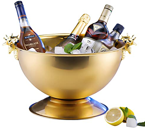 LTLWSH Ishink, champagnekylare för bättre isolering, 13,5 L champagnekylare, flaskkylare, vinkylare, rostfritt stål, guld, hjorthuvudhandtag
