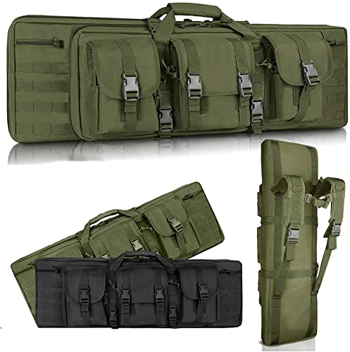 SJASD Waffentasche Gewehrtasche,Gewehrtasche 2 Langwaffen,Waffentasche Gun Bag Futteral Gewehrtasche mit Doppelfach & 3 Große Zubehör Beutel,für Outdoor Tactical Gewehr,90cm/35.4,Army Green