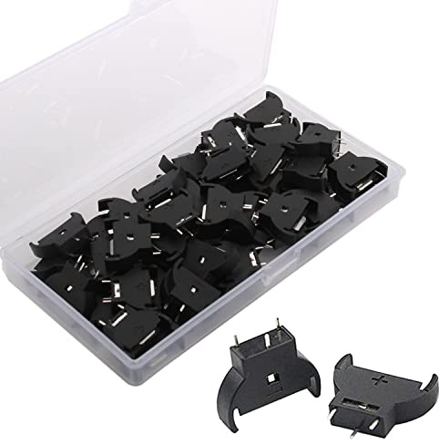 RUNCCI-YUN 50 stycken CR2032 3V knappcellsbatterihållare, vertikal 3-stifts batterihållare, dip typ lödmonteringkabel, batterilåda svart