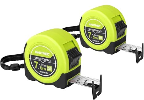 HAUTMEC Tape Measure 7.5m/25ft with Dual Scale Metric and Imperial 1/8 Fractions Measuring Tape Compact Economical for Home DIY Renovations Crafting Quick Fixes HT0325-2PC