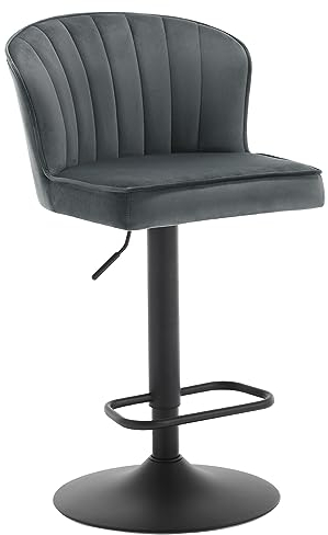 EUGAD Barhocker höhenverstellbar, Barstuhl 360° drehbar, Küchenhocker mit Rückenlehne Fußstütze, für Küche Kücheninsel Wohnzimmer, aus Samtbezug Polsterung Metallgestell, Dunkelgrau, 1056BY-1