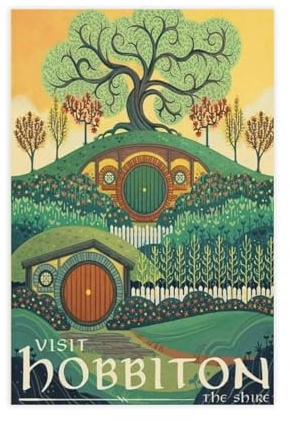 NAIKANG Hobbiton Herr der Ringe Film Vintage Reiseposter Leinwand Poster Schlafzimmer Dekor Sport Landschaft Büro Zimmer Dekor Geschenk ungerahmt 30 x 45 cm
