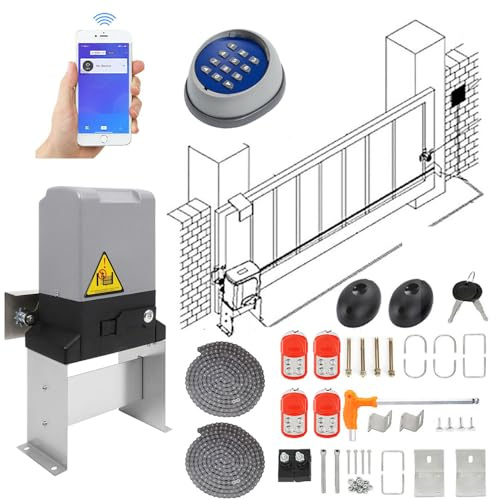 Upgraded Automatic Sliding Gate Opener APP Control,750W Electric Slide Gates with Remote Controls,Wireless Keypad,Gate Operator Hardware Security System Kit for Sliding Gate Up to 40 Feet (4000Lbs)
