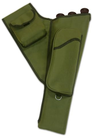 CarolUSA Archery Hunting, Indoor Outdoor Sport, Target Shooting Practicing Three (3) Arrow Tubes Olive Green Nylon Fabric Hip Side Arrow Holder, Arrow Quiver with 2 Accessories Pockets (Right Hand)