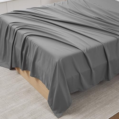 King Size Flat Sheet Only - Ultra Soft & Breathable Brushed Microfiber Top Sheet Only for King Size Beds, King, Gray