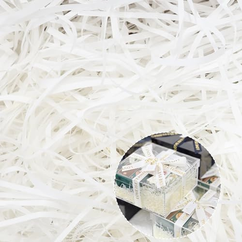 200 g de matériau de remplissage pour cadeau, raphia cadeau matériau de remplissage pour colis, offre une bonne protection et décoration pour cadeaux (Blanc)