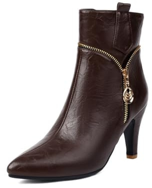 FQMAYPO Mujer Botines Elegantes De Punta Fina Tacones Stiletto Altos Botas Impermeables Tacón Kitten Botas De Moto De Invierno Cierre Lateral Botines Simples Vestido,Marrón,38 EU