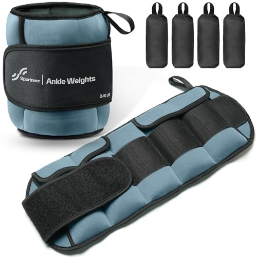 Sportneer Manchettes lestées réglables de 0,9 à 4,5 kg (par cheville) / 1,8 kg à 9 kg (par paire) - Avec bretelles réglables - Poids pour jambes et bras
