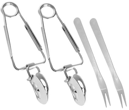 POPETPOP 2sets Stainless Steel Clip Escargot Tongs Kitchen Utensil for Appetizers Tea Bag Serving Fork Snail Clips