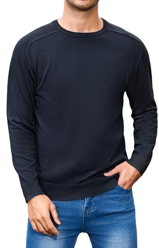 iClosam Suéter Hombre de Punto Manga Larga Cuello Redondo para Trabajo | Diseño liso para oficina y uso diario, adecuado para otoño e invierno, fácil de combinar con otras prendas, en temporada fría