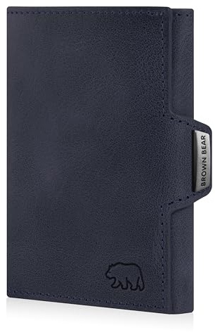 BROWN BEAR Leder Geldbörse klein mit Münzfach & RFID-Schutz | Echtleder Vintage Blau | Slim Wallet Design für Herren & Damen - BB Bruce BU
