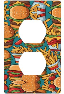 Phayah Placa de pared dúplex con patrón de hamburguesas fritas, tamaño estándar, policarbonato termoplástico, doble enchufe