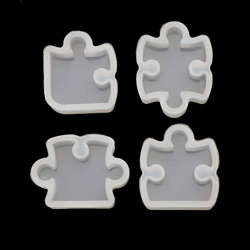 Lot de 4 moules en silicone pour fabrication de bijoux et pendentifs en forme de puzzle pour kit de résine époxy