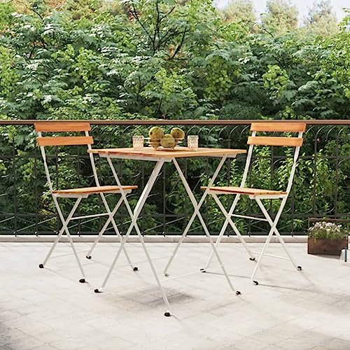 Set da bistrò pieghevole in legno massello di acacia e acciaio, per giardino, balcone, terrazza, mobili da esterno robusto