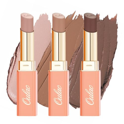 Oulac Matte Satin Liptick Kit | Nude Long Lasting Lip Stick for Women | Infused with Shea Butter, Moisturising, Creamy Texture Lip Colour | Vegan, High-Pigment SG01+SG09+SG12)